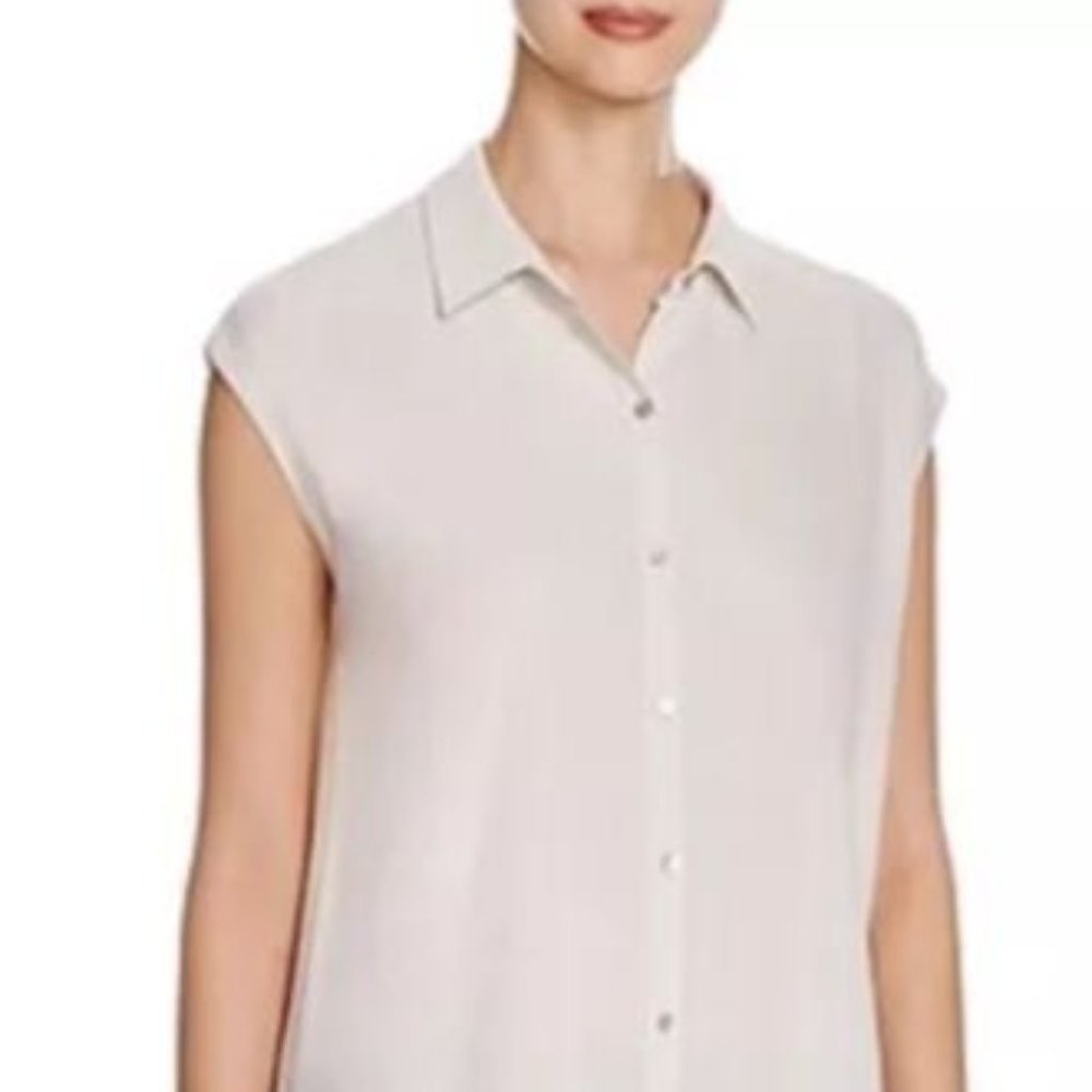 NWOT Eileen Fisher Georgette Silk Tunic Shirt - Ivory - Size Large